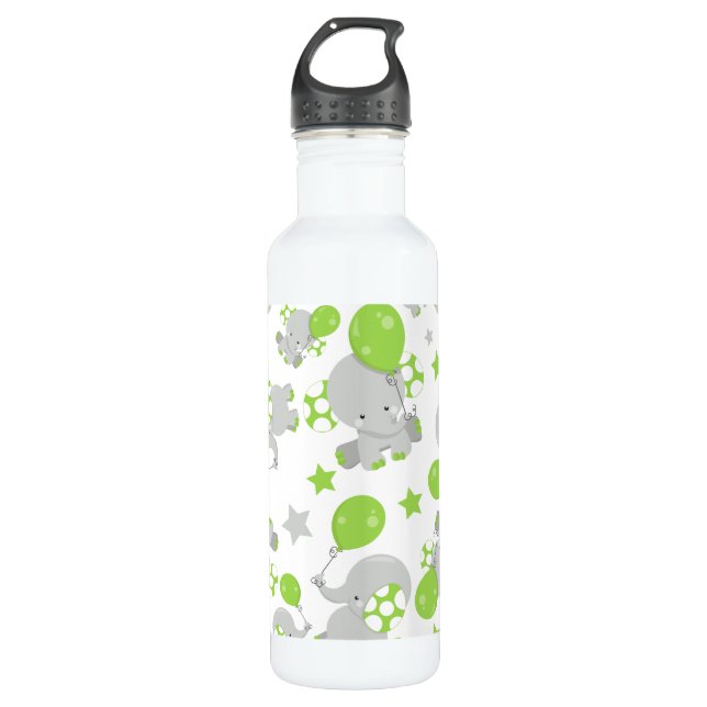 Muster von Elefanten, Niedliche Elefanten - grün g Edelstahlflasche (Vorderseite)