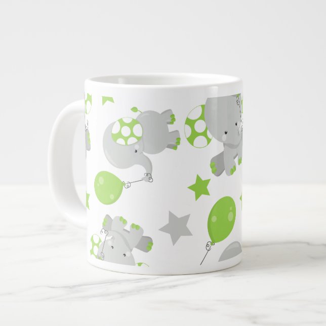 Muster von Elefanten, Niedliche Elefanten - grün g Jumbo-Tasse (Vorderseite Links)