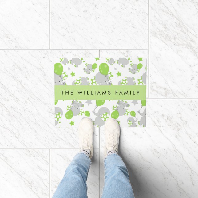 Muster von Elefanten, Niedliche Elefanten, Ihr Nam Fußmatte (Indoor)