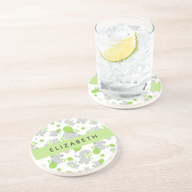 Muster von Elefanten, Niedliche Elefanten, Ihr Nam Getränkeuntersetzer (Seite)