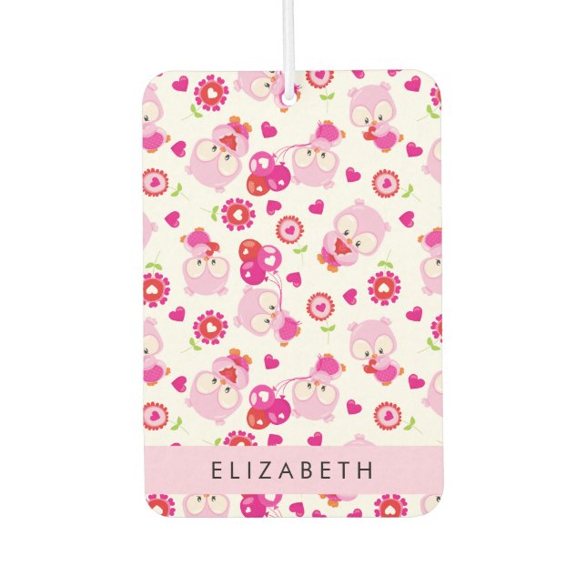 Muster von Eulen, Niedlichen Eulen, rosa Eulen, Ih Autolufterfrischer (Vorderseite)