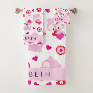Muster von Eulen, Niedlichen Eulen, rosa Eulen, Ih Badhandtuch Set