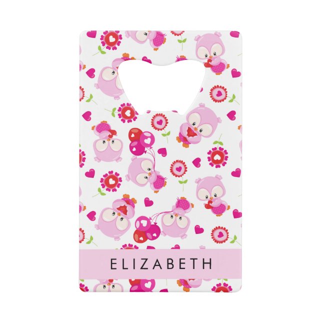 Muster von Eulen, Niedlichen Eulen, rosa Eulen, Ih Geldbeutel Flaschenöffner (Vorderseite)