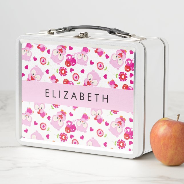 Muster von Eulen, Niedlichen Eulen, rosa Eulen, Ih Metall Brotdose (Beispiel)