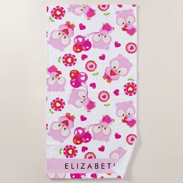 Muster von Eulen, Niedlichen Eulen, rosa Eulen, Ih Strandtuch (Vorderseite)