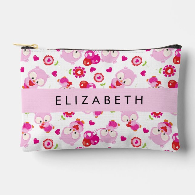Muster von Eulen, Niedlichen Eulen, rosa Eulen, Ih Zubehörtasche (Vorderseite)