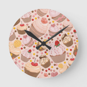 Muster von feierlichen Cupcakes Runde Wanduhr