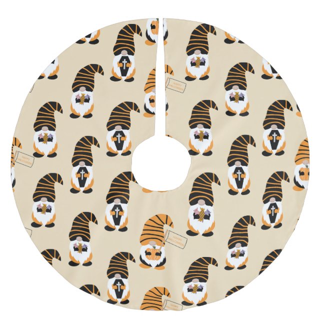 Muster von Gnomen, Halloween-Gnomen-Trick oder -Be Polyester Weihnachtsbaumdecke (Vorderseite)