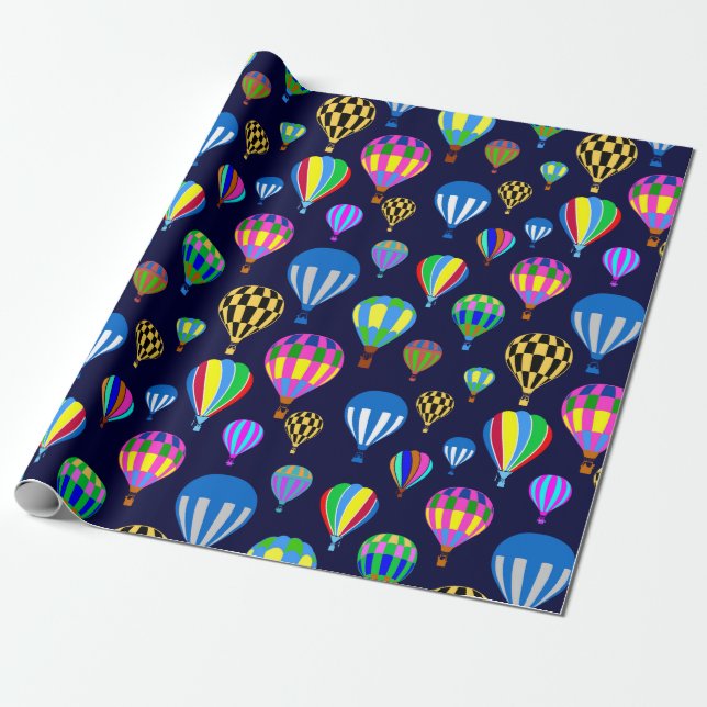 Muster von Heißluftballons. Navy Blue Background Geschenkpapier (Ungerollt)