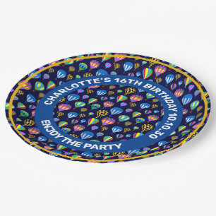 Muster von Heißluftballons. Navy Blue Background Pappteller