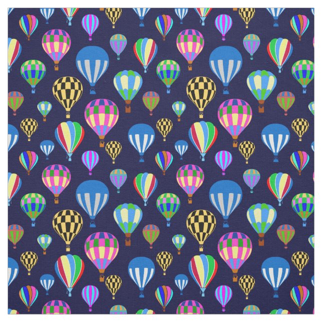 Muster von Heißluftballons. Navy Blue Background Stoff (Muster)
