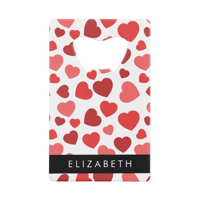 Muster von Herzen, roten Herzen, Ihr Name Geldbeutel Flaschenöffner (Vorderseite)