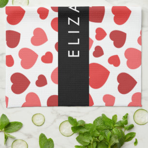 Muster von Herzen, roten Herzen, Ihr Name Geschirrtuch