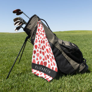 Muster von Herzen, roten Herzen, Ihr Name Golfhandtuch