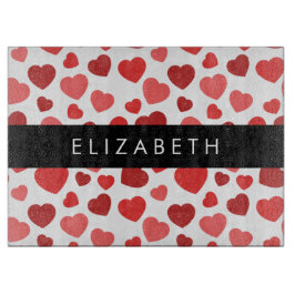 Muster von Herzen, roten Herzen, Ihr Name Schneidebrett