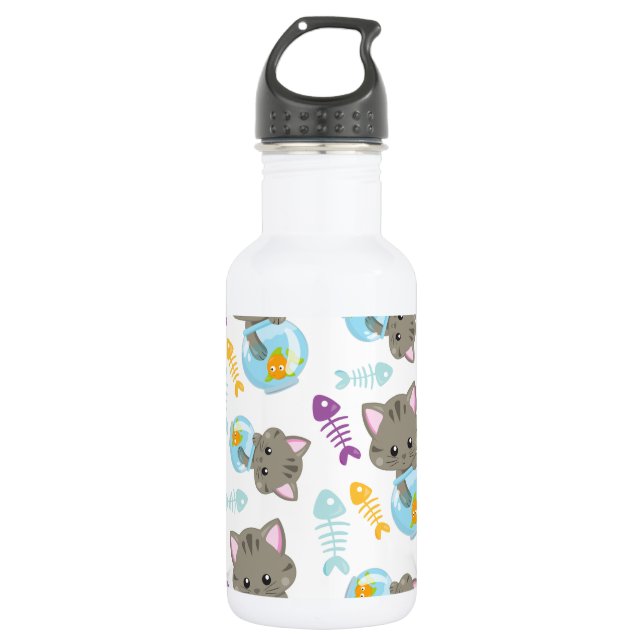 Muster von Katzen, Niedlichen Katzen, Kätzchen, Fi Edelstahlflasche (Vorderseite)