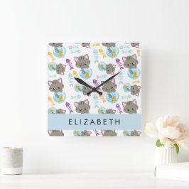 Muster von Katzen, Niedlichen Katzen, Kätzchen, Ih Quadratische Wanduhr