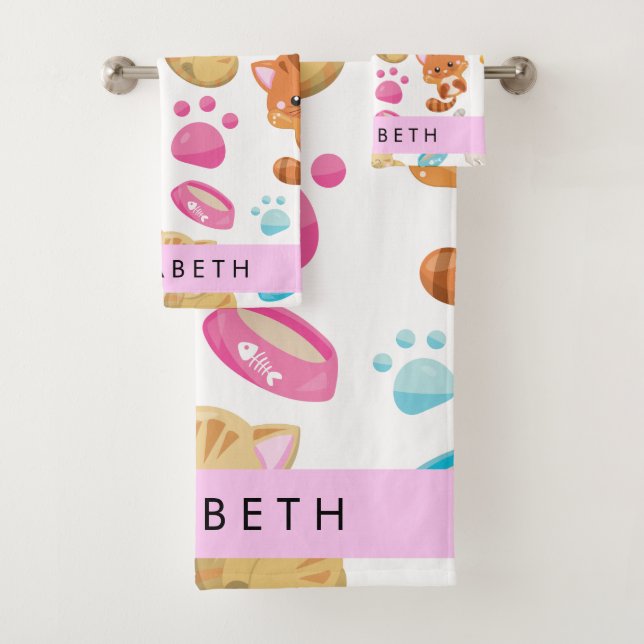 Muster von Katzen, Niedlichen Katzen, Kitty, Pfote Badhandtuch Set (Insitu)