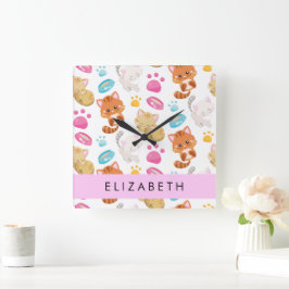 Muster von Katzen, Niedlichen Katzen, Kitty, Pfote Quadratische Wanduhr