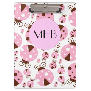 Muster von Ladybugs, rosa Ladybugs, Monogramm Klemmbrett