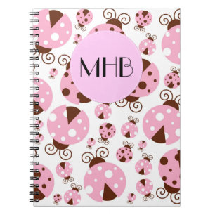 Muster von Ladybugs, rosa Ladybugs, Monogramm Notizblock
