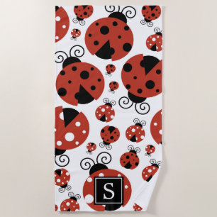 Muster von Ladybugs, rote Ladybugs, Monogramm Strandtuch