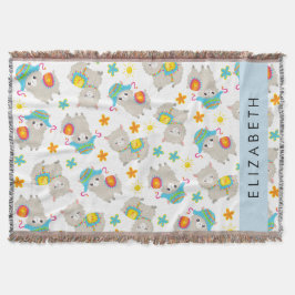 Muster von Llamas, Alpacas, Blume, Ihr Name Decke