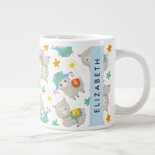 Muster von Llamas, Alpacas, Blume, Ihr Name Jumbo-Tasse