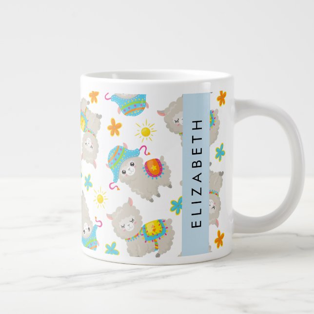 Muster von Llamas, Alpacas, Blume, Ihr Name Jumbo-Tasse (Rechts)