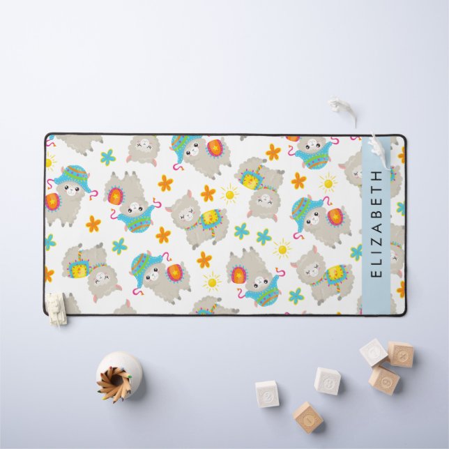 Muster von Llamas, Alpacas, Blume, Ihr Name Schreibtischunterlage (Kindertisch)