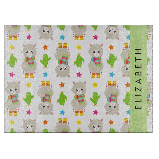 Muster von Llamas, Alpacas, Kaktus, Ihr Name Schneidebrett (Vorderseite)