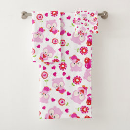 Muster von Ölen, Niedlichen Ölen, rosa Ölen, Herz Badhandtuch Set