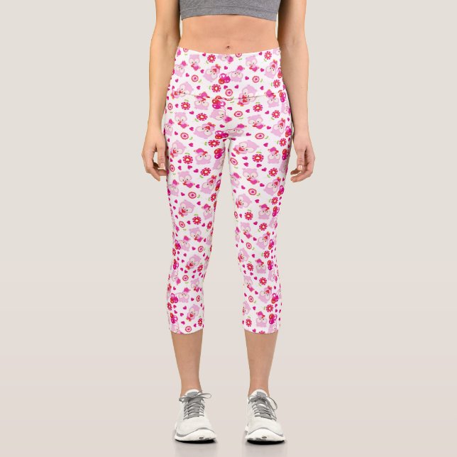 Muster von Ölen, Niedlichen Ölen, rosa Ölen, Herz Capri Leggings (Vorderseite)