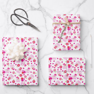 Muster von Ölen, Niedlichen Ölen, rosa Ölen, Herz Geschenkpapier Set