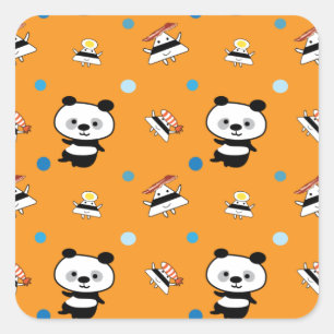 Muster von Panda- und Reiskällen Quadratischer Aufkleber