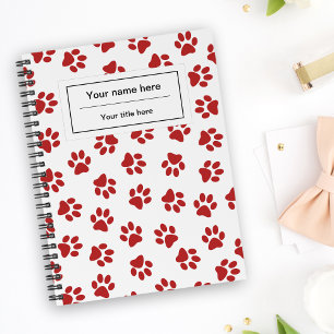 Muster von Paws, Hundebügen, Katzen, roten Paws Notizbuch