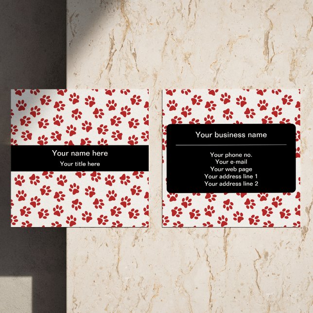 Muster von Paws, Hundebügen, Katzen, roten Paws Quadratische Visitenkarte (Von Creator hochgeladen)