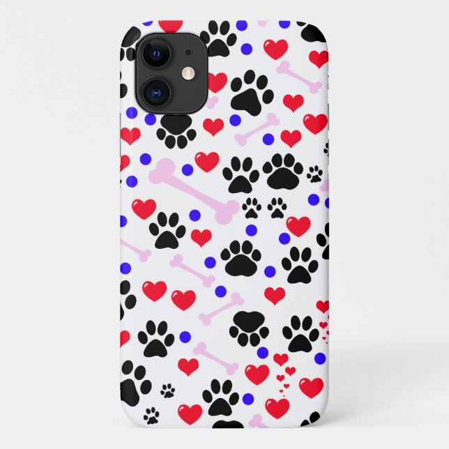 Muster von Paws, Hundepfägen, schwarzen Paws, rote Case-Mate iPhone Hülle (Rückseite)
