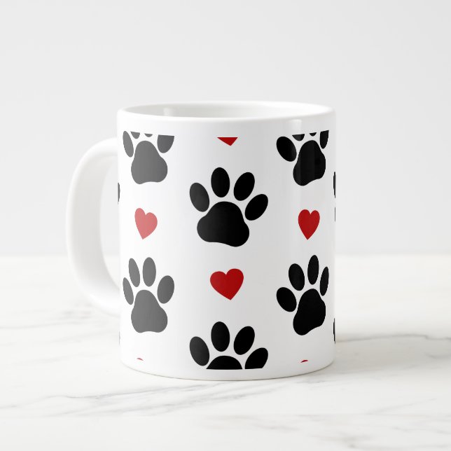 Muster von Paws, Hundepfägen, schwarzen Paws, rote Jumbo-Tasse (Vorderseite Links)