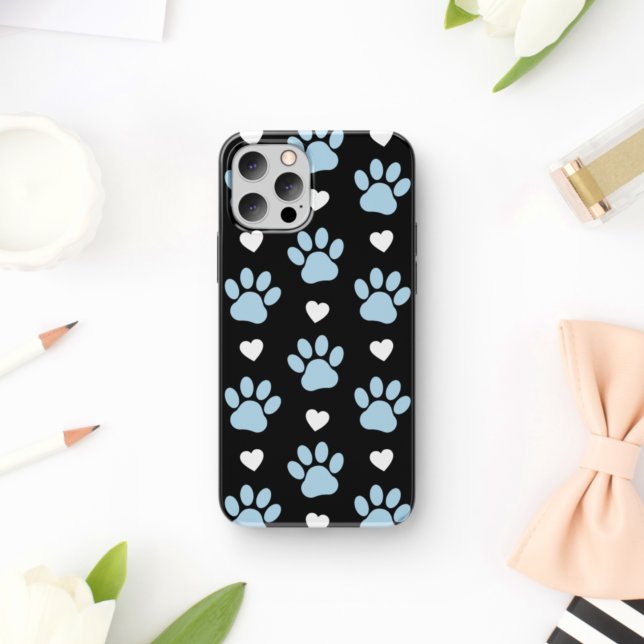 Muster von Paws, Hundeschäften, blauen Paws, weiße Case-Mate iPhone Hülle (Von Creator hochgeladen)