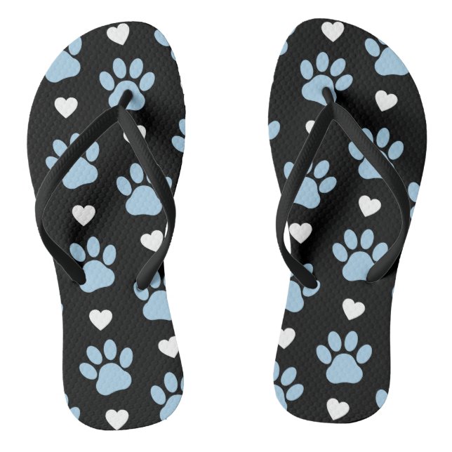 Muster von Paws, Hundeschäften, blauen Paws, weiße Flip Flops (Fußbett)