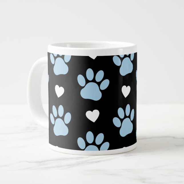 Muster von Paws, Hundeschäften, blauen Paws, weiße Jumbo-Tasse (Vorderseite Links)