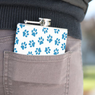 Muster von Paws, Hundeschäften, blauen Pfoten Flachmann