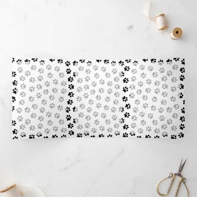 Muster von Paws, Hundeschäften, Katzenpaws, schwar Dreifach Gefaltete Karte (Innenseite)