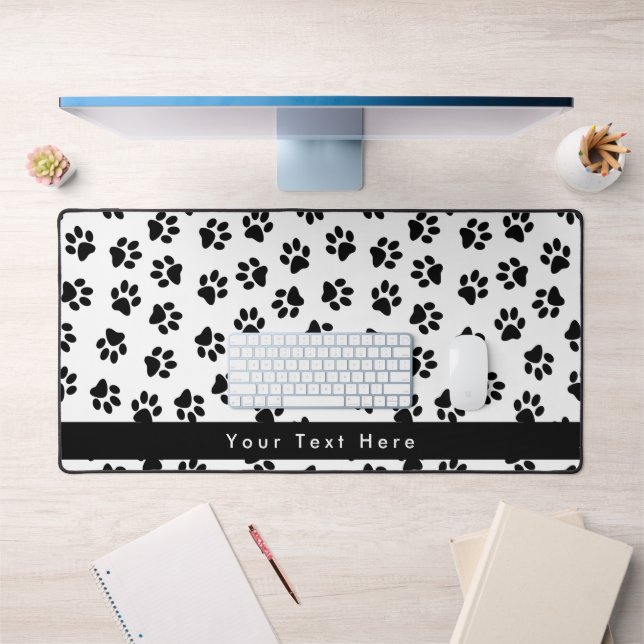 Muster von Paws, Hundeschäften, Katzenpaws, schwar Schreibtischunterlage (Büro 1)