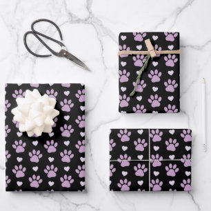 Muster von Paws, Hundeschäften, Lilac-Pfoten, Herz Geschenkpapier Set