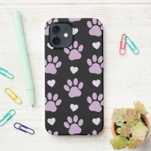 Muster von Paws, Hundeschäften, Lilac-Pfoten, Herz iPhone 12 Hülle