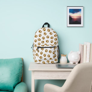 Muster von Paws, Hundeschäften, orangefarbene Gold Bedruckter Rucksack