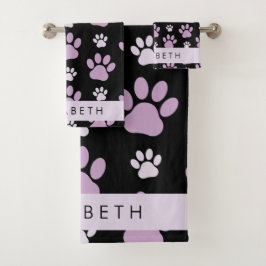 Muster von Paws, Lilac Paws, Dog Paws, Ihr Name Badhandtuch Set