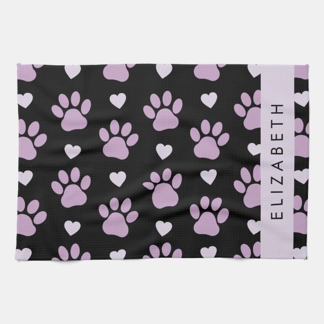 Muster von Paws, Lilac Paws, Herz, Ihr Name Geschirrtuch (Horizontal)